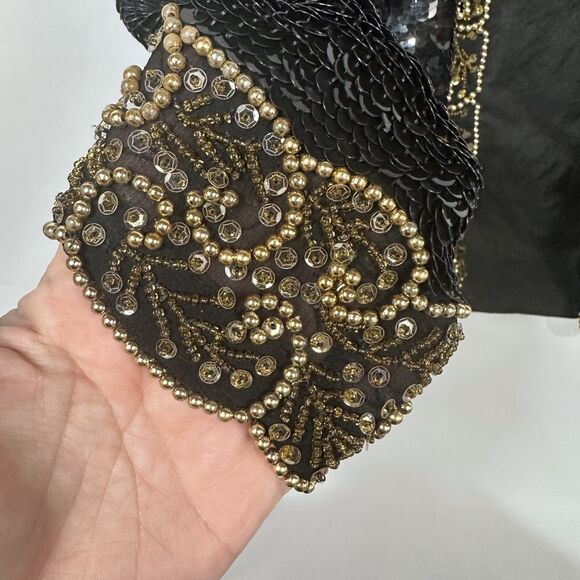 Vintage Swee Lo Sequin Beaded Jacket Black Gold 80s Shoulder Pads Women's Medium - Picture 4 of 5